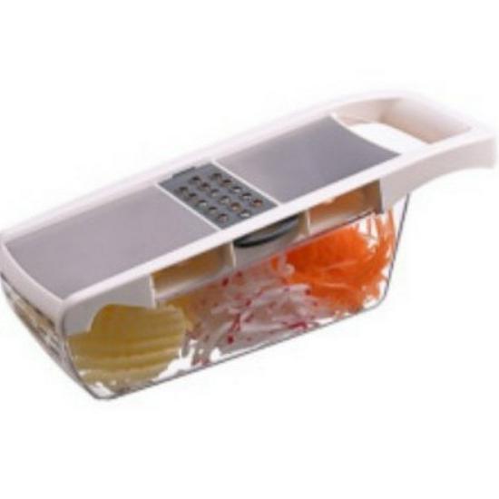 Multifunktioneller Küchenschneider: Gemüse- & Kartoffelschneider mit Julienne-Reibe und Handschutz.