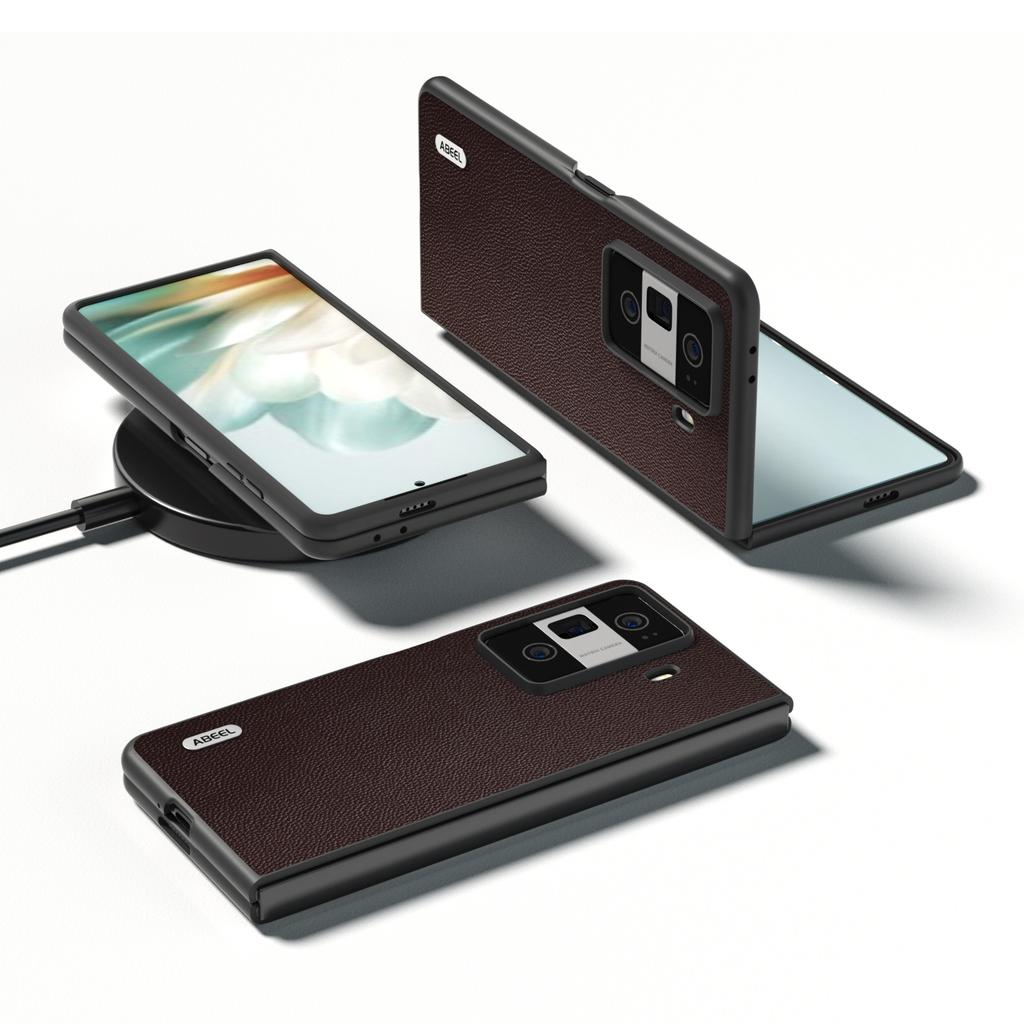 For Honor Magic Vs3 5G Case Black Edge Genuine Cow Leather PC Phone Cover