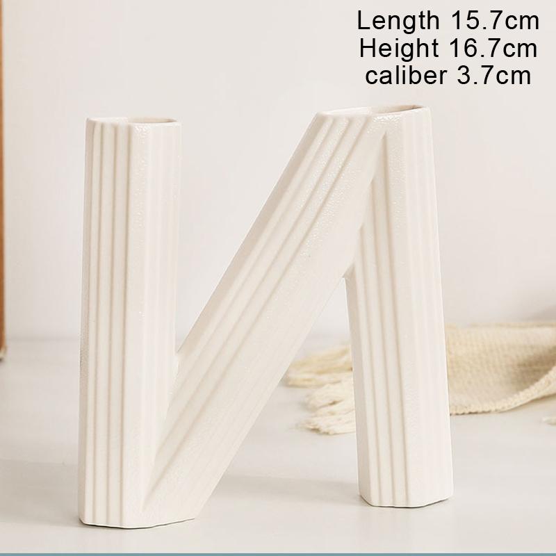 

Nordic Geometric Ceramic Vase Ornament, Home Dining Table Living Room Decorations, Creative Letter Shape Flower Arrangement, 1Pc