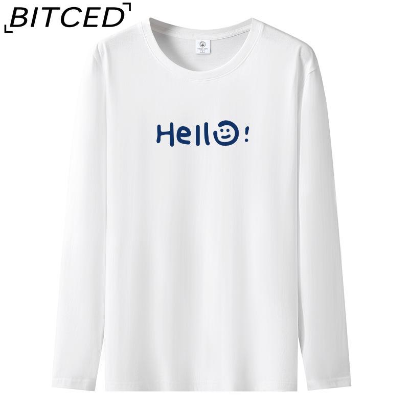 BITCED Мужская футболка с длинными рукавами, облегающая, весна-осень, универсальная рубашка с круглым вырезом
