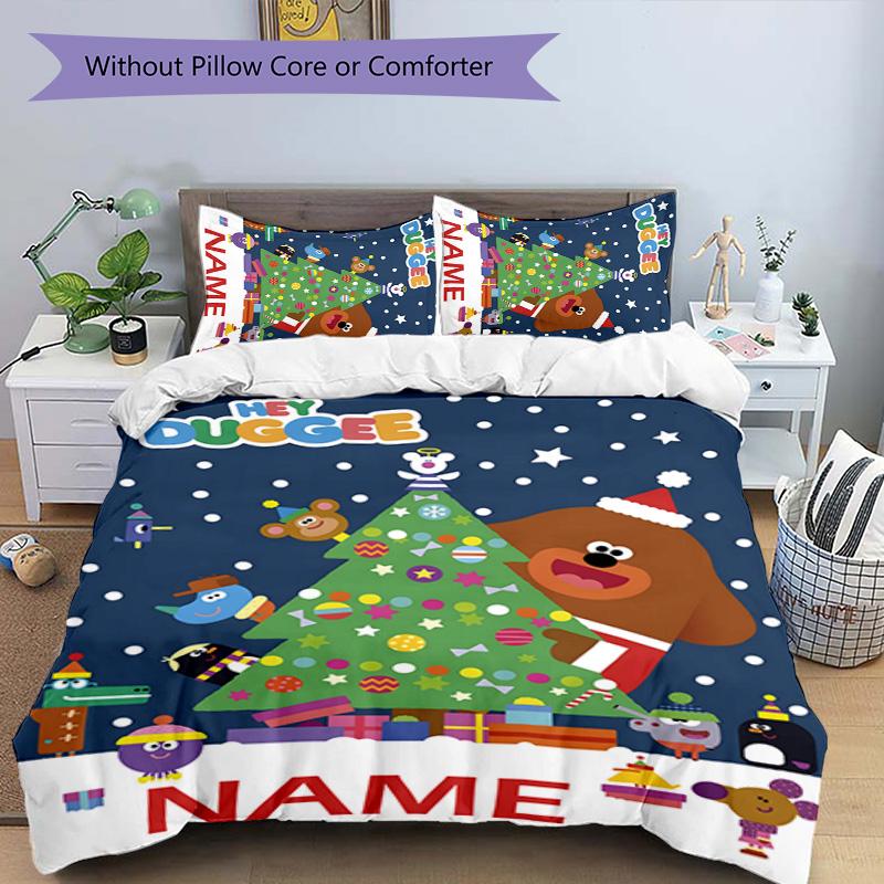3pcs Hey Duggee2 Cover Set - Personalized Name, HD Printed Bedding with 1 Cover and 2 Pillowcases - Perfect for Home Decor, Easy Care