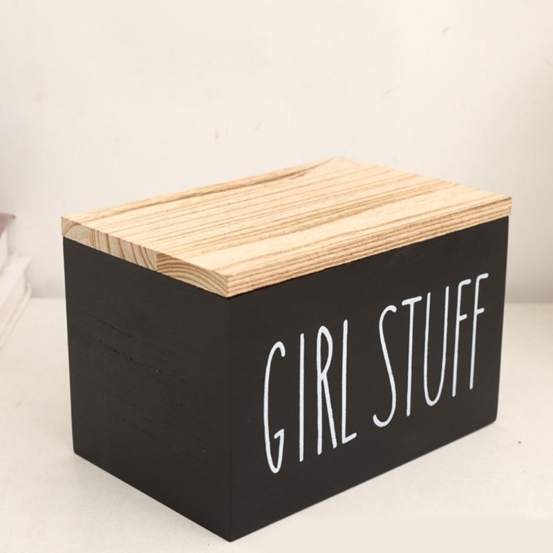 Storage Bin with Lid and Wood-Look Top, Rectangular Covered Storage Case for Tabletop Home Storage and Shelf Order