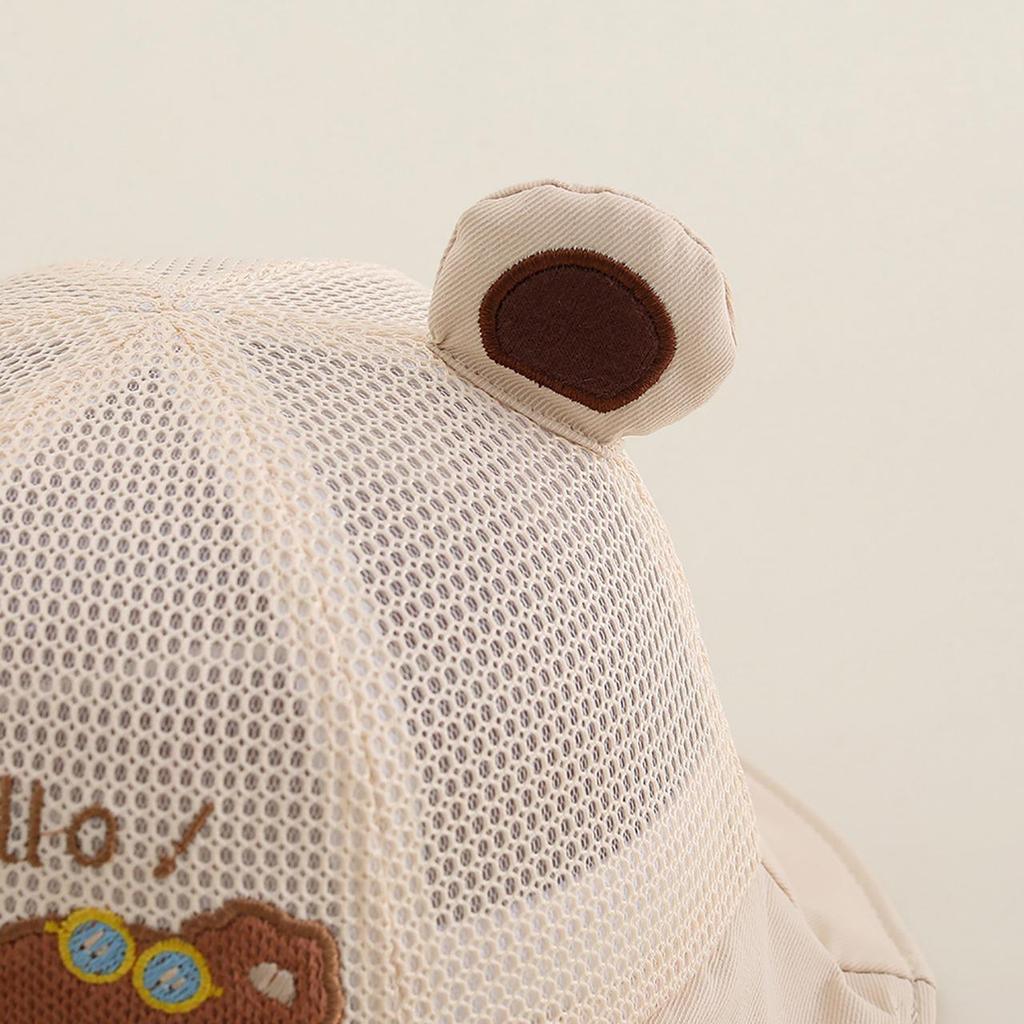 Cute Cartoon Bear Baby Bucket Hat Summer Mesh Breathable Baby Boys Girls Sunshade Cap Toddler Kids Lacing Panama Basin Cap