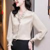 2024 Spring/Autumn Women's Chic Long Sleeve Ruffle Blouse - French Style Chiffon Top