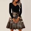 Ladies' Christmas Printed Casual And Fashionable V-neck Long Sleeved Dress