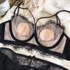 Sexy Hollow Bra Briefs Set French Thin Cup Lace Embroidery Women Underwear Wire Free Bralette Padding Comfort Plus Size Lingerie