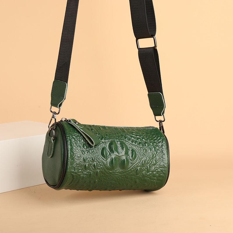 Damen Tasche aus Rindsleder, ein Schultergurt, Crossbody, Krokodilmuster, kleine quadratische Tasche, breiter Schultergurt, Reißverschluss mit Klappe