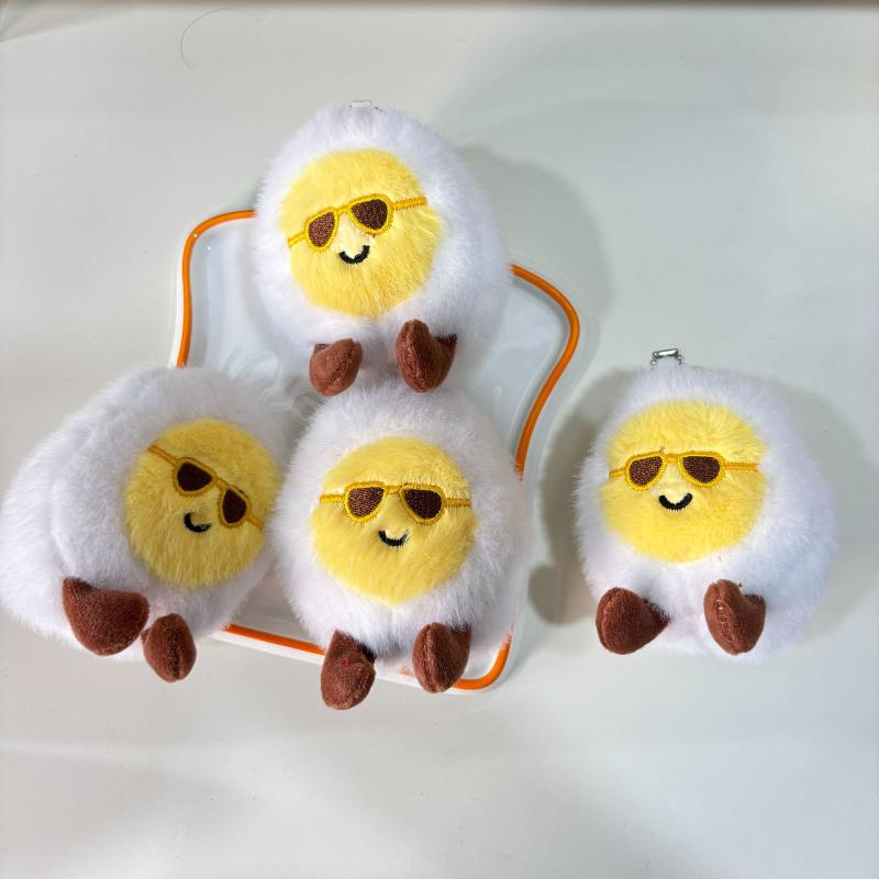 Funny Sunglasses Boiled Egg Plush Keychain Creative Cartoon Stuffed Doll Keyring Bag Pendant Schoolbag Hanging Decoration Gifts