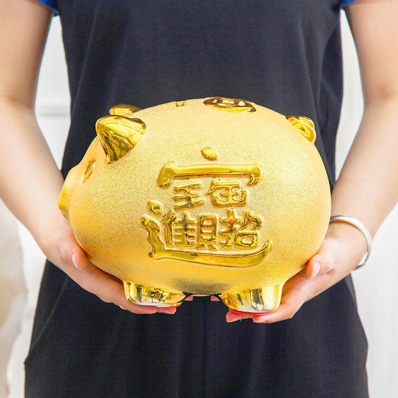 Creative Wealth piggy bank Coin storage jar Ceramic Craft Golden Pig Ornament Children's room decor figurine everything is fine