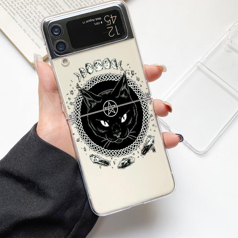 

Чехол для телефона Samsung GalaxyZ Flip 4 5 Fold Clear Hard PC Shell Moon Tarot Cat Эстетический чехол для Samsung Z Flip 3 Couqe Galaxy Z Flip 3
