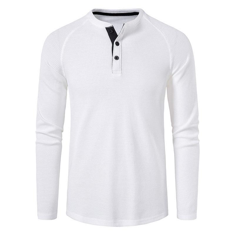 Men's Waffle Knit Henley Long Sleeve T-Shirt.