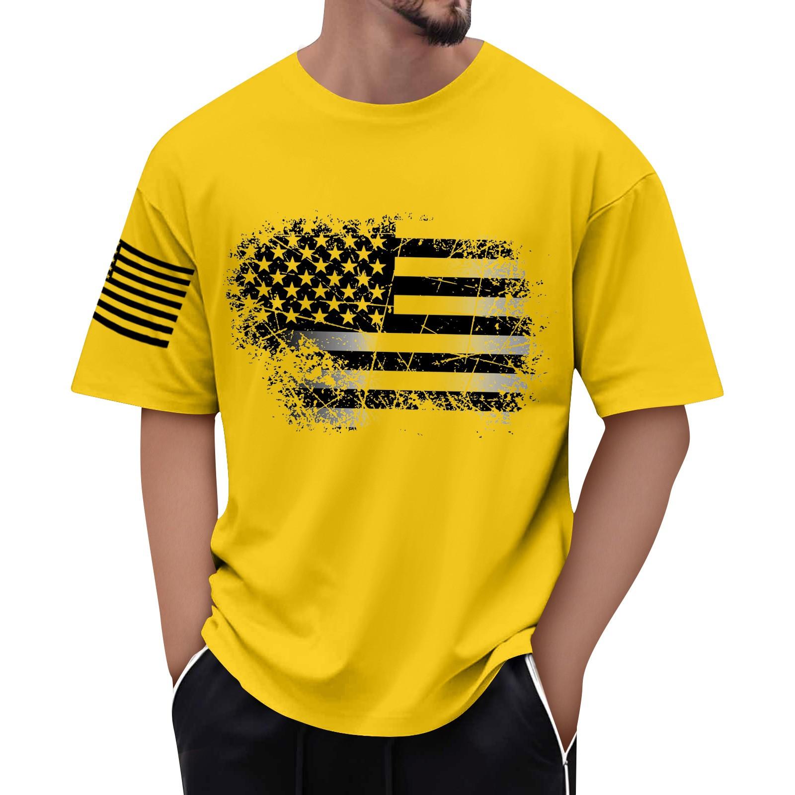 

Мужская футболка с принтом флага, мужской свободный повседневный топ с короткими рукавами XXL жёлтый