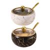 Contemporary Stainless Steel Condiment Jar Elegant Sugar Bowl with Glass Lid and Spoon Kitchen Organization Tool