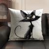 Whimsical Cat Art Cushion Cover Natural Linen Organic Fabric DoubleSided Printing Sofa Home Decor Gift Pillow Case