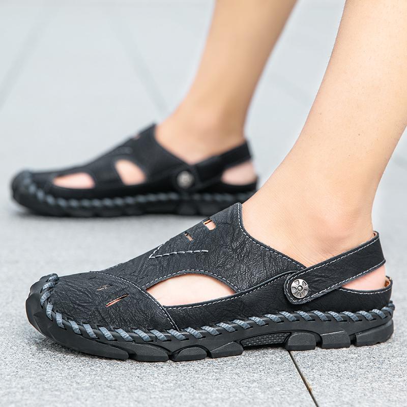 Men Retro Slippers Outdoor Summer Clogs Brown Hiking Sandals Black Beach Shoes Plus Size 46 47