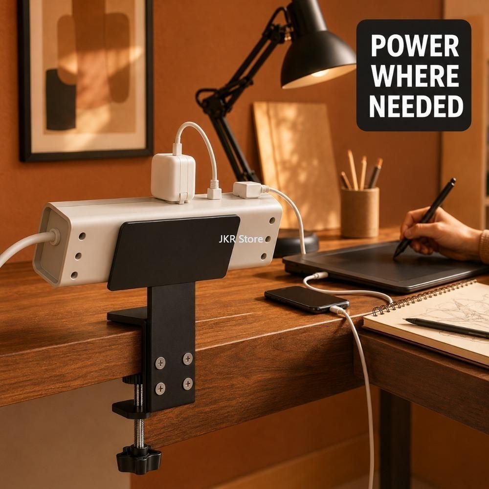 Under Desk Power Strip Holder No Drill Cable Organizer Tray Socket Mount Cord Management Rack for Home Office Storage