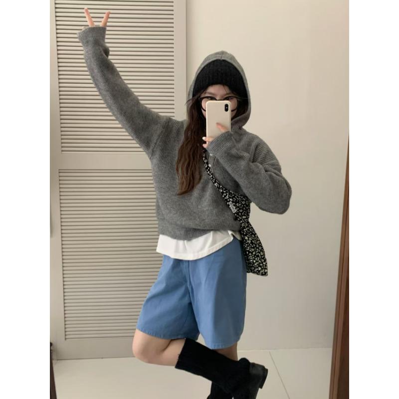 Pit Strip Loose Half-open Neck Pullover Sweater Women's Candy Color Autumn Lazy Wind Versatile Hooded Pullover Sweater