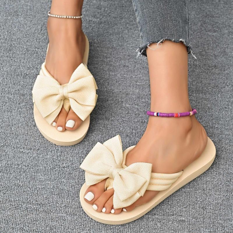 Decoration Casual Flat Slippers Shoes for Women Slides New Summer Slippers Outdoor Beach Flip-flops Cute Flower Bow