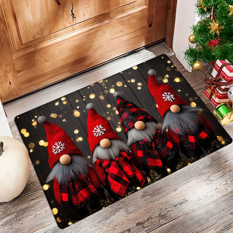 

Festive Gnome Door Mat Carpet, Snowflake Golden Bokeh Design Non-Slip Absorbent for Kitchen Living Room Bathroom Decor 40x60cm