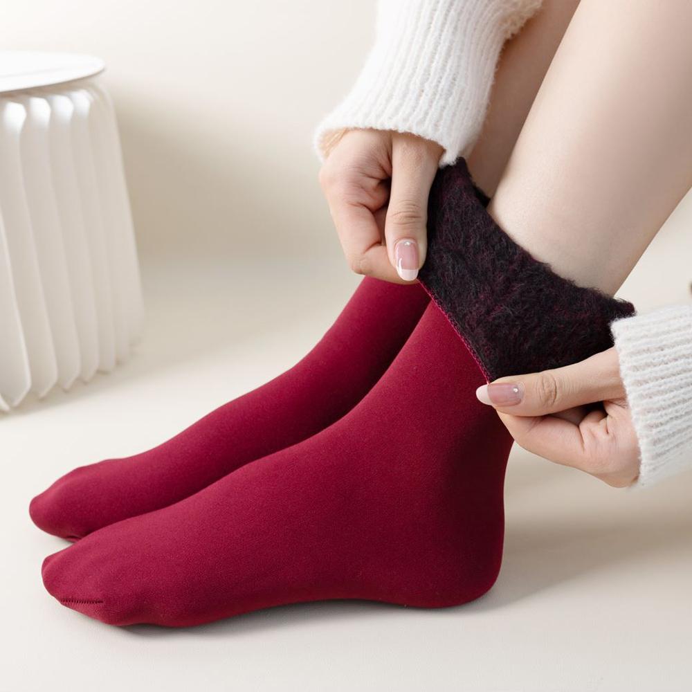 

1 пара женских зимних толстых утепленных коротких носков, нейлоновые зимние бархатные сапоги, однотонные женские носки-тапочки вино красного