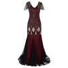 Women Vintage 1920s Bead Fringe Sequin Lace Party Flapper Cocktail Prom Dress