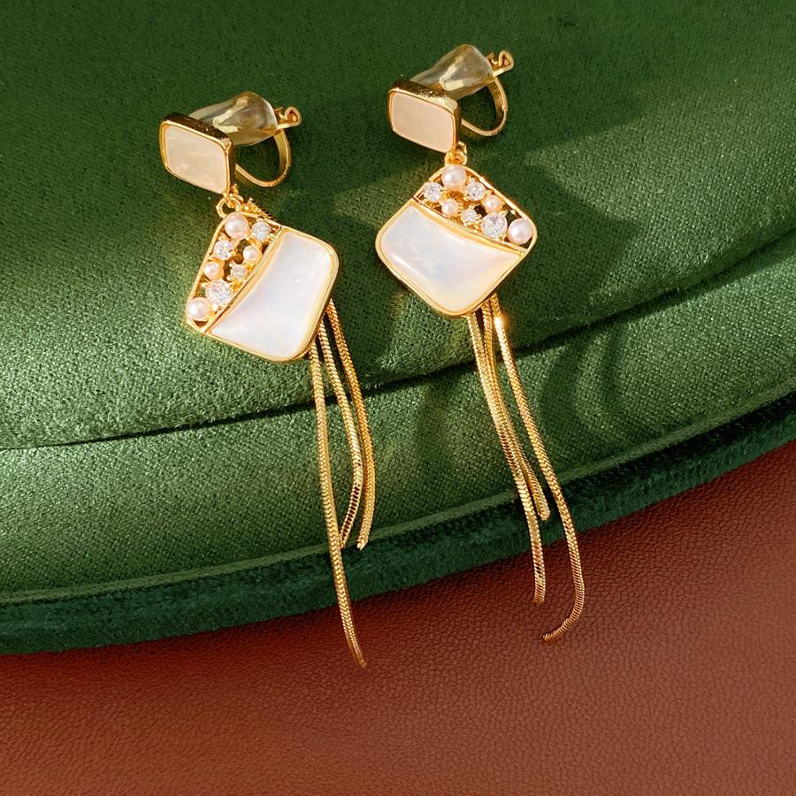 Gold-Plated Zircon Rhombus Tassel Ear Cuff Earrings - Elegant Luxury Jewelry for Women