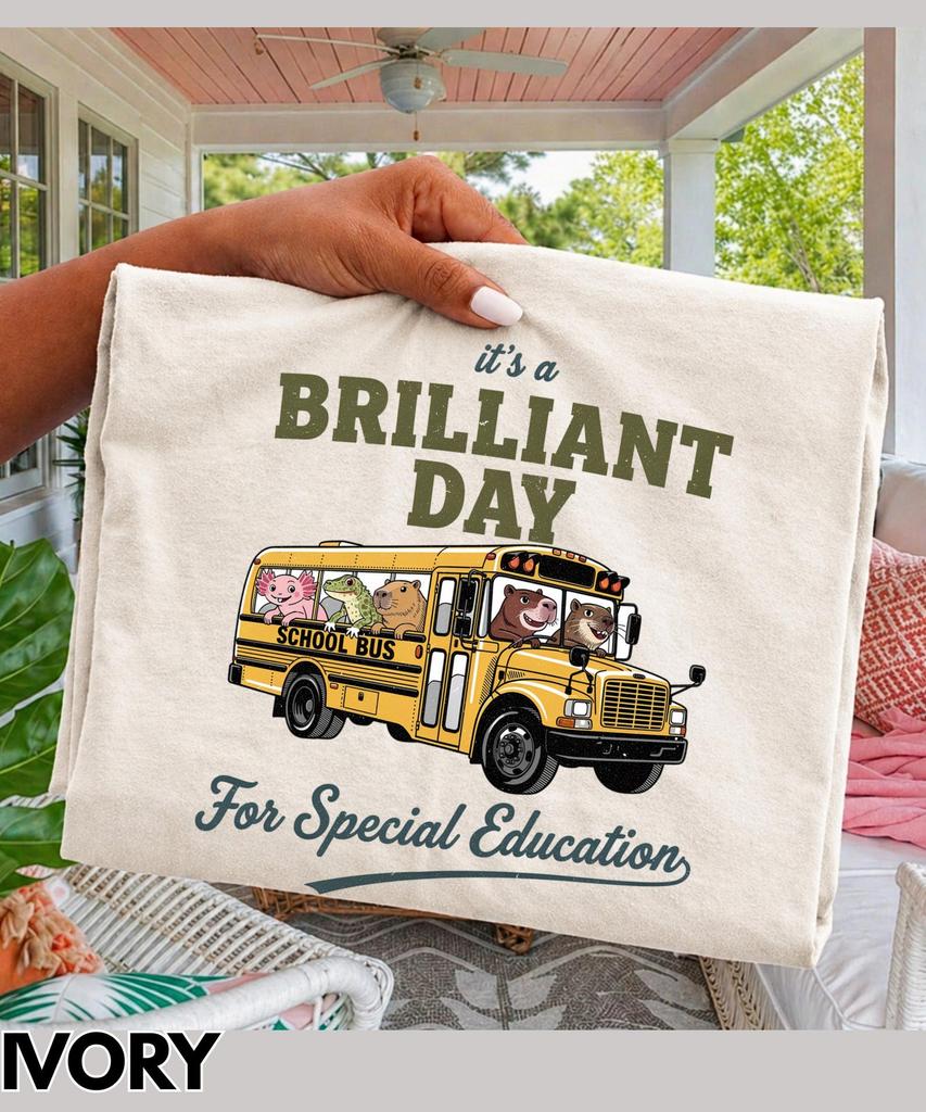 It's a Brilliant Day For Special Education Shirt, Funny School Bus Animal Tee, SPED Teacher Gift, Classroom Top,Teacher Humor Shirt