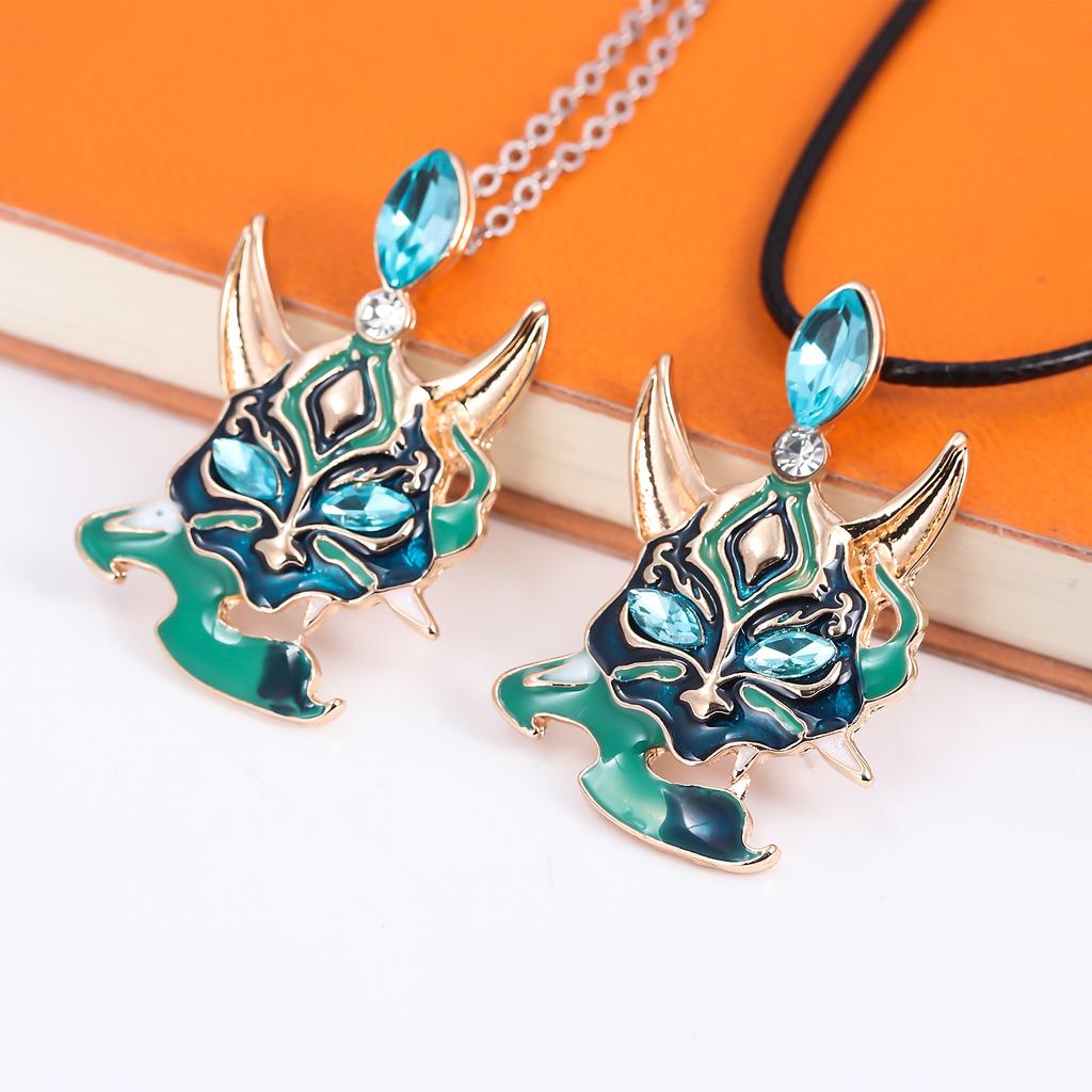 Anime Games Genshin Impact Xiao Cosplay Necklace Key Chain Unisex Punk Mask Pendant Choker Jewelry Accessories