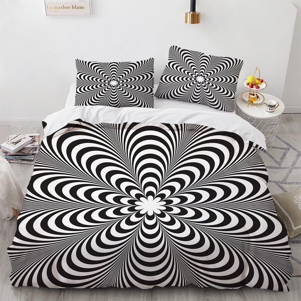 3D Stereo Pattern Geometric Duvet Cover Set Black White Bedding Sets Ultra Soft Reversible Stripe Comforter Cover For Men Women