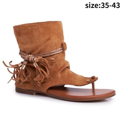 Sandales Grande Taille Femme 2025 Européennes Américaines Rétro Semelle Plate Gland Pince Orteil Sandales Bottes Cool Chaussures Femme