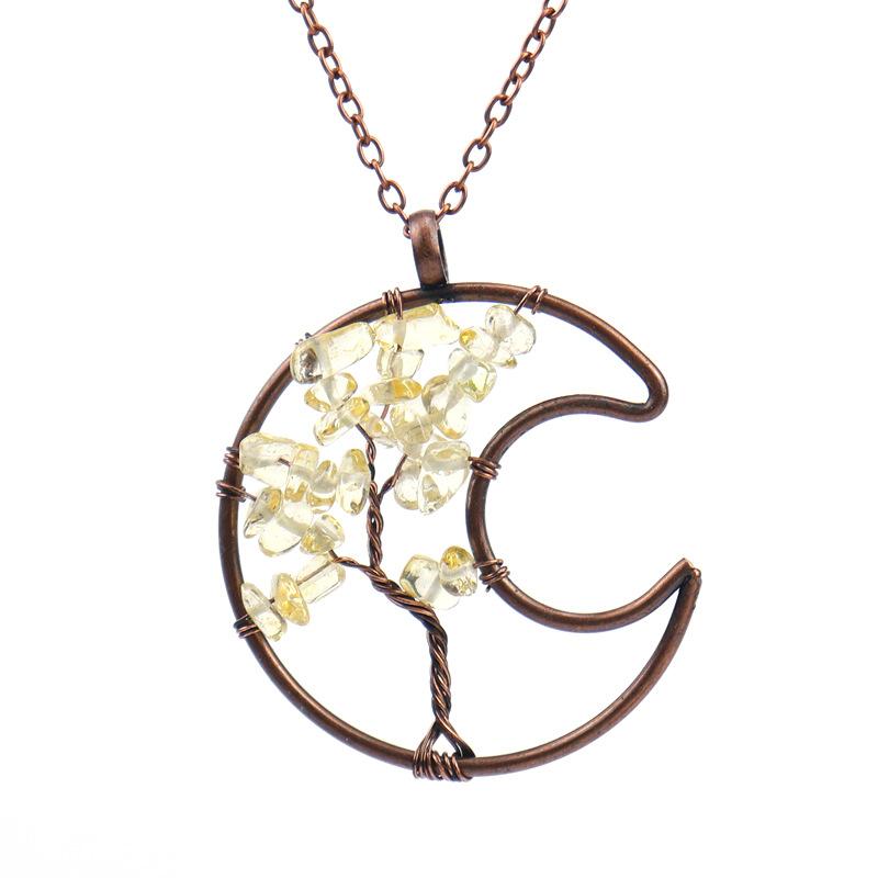 Vintage Handmade Wrapped Moon Tree Of Life Necklace Gravel Crystal Pendant N109 цитриновый