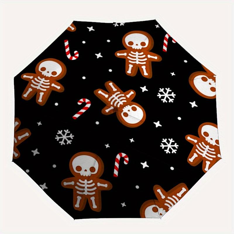 

1pc Gingerbread Skeletons Auto Open/Close Umbrella with One Touch Button,, Windproof Design Lightweight Portable Umbrella for Women & Men6125