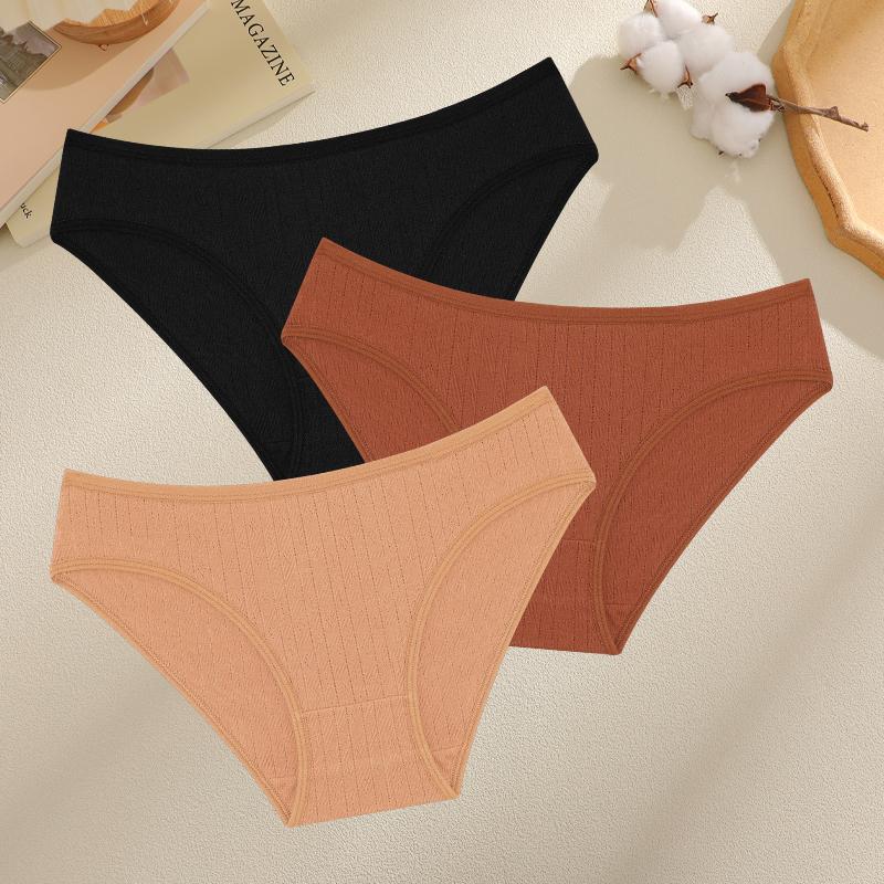 FINETOO 3PCS Women Seamless Cotton Panties Ribbed Low Rise Jacquard Underwear Elastic Comfortable Female Briefs Breathable Sexy Lingerie