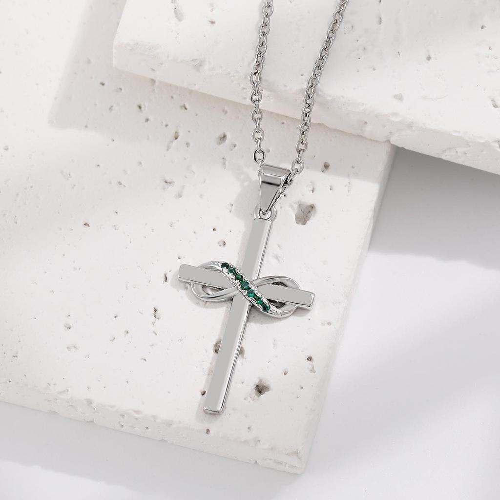 European-American Hip-Hop Infinity Pendant Necklace - Women's Trendy Glossy Cross Design
