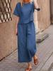 2025 Blue Plus Size Women's Short-Sleeved Two-Piece Casual Fashion Suit - European & Southeast Asian Style