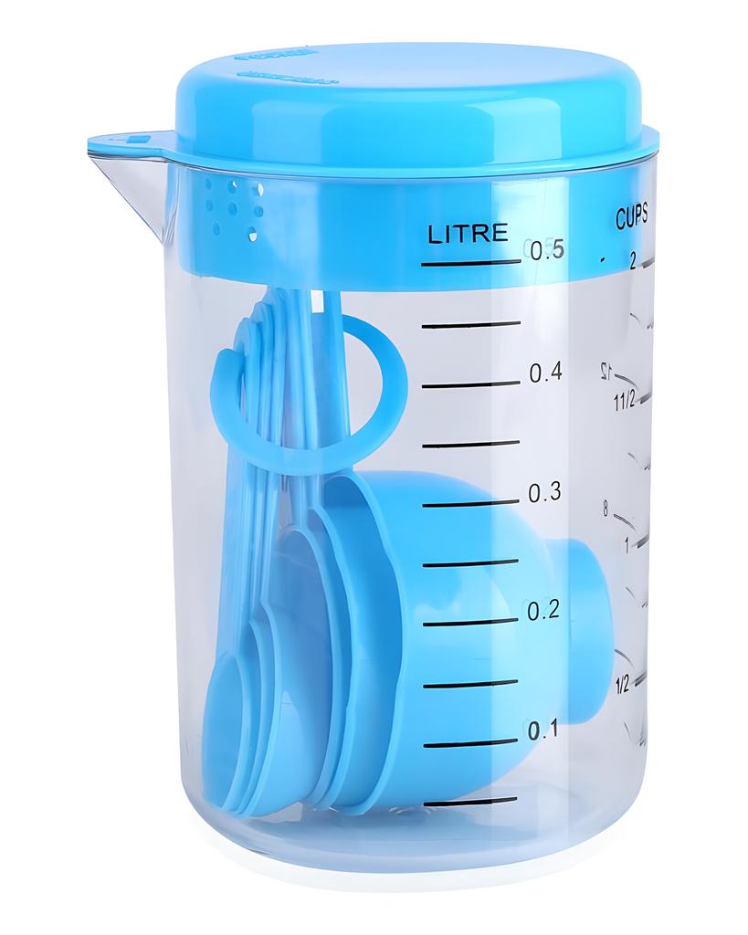 7Pcs Set Plastic Measuring Cups Spoons Measure Tea Coffee Kitchen Utensil Blue