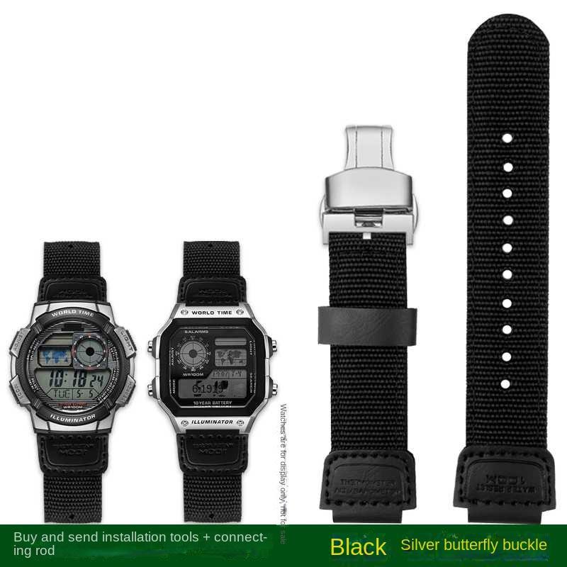 18mm Hochwertiges Weiches Dünnes Nylon Rindsleder Armband Geeignet für Casio AQ-S810W SGW-300 AE1200 w218h Stahlring Herren Armband