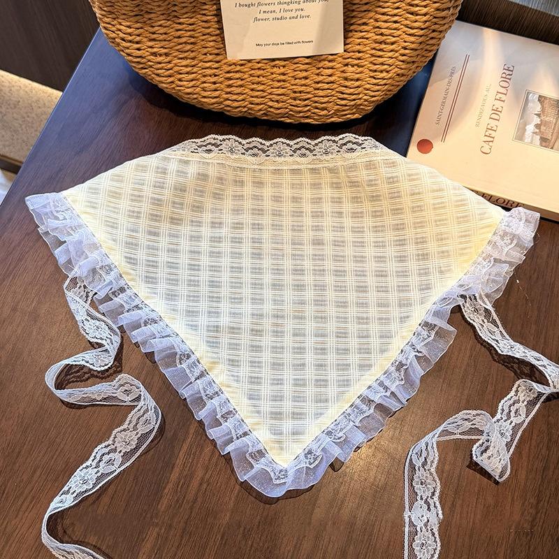 Süßes Spitzenbesetztes Dreieckiges Kopftuch Pastorales Stil Multi-Funktionaler Furzvorhang Gürtel Urlaub Strand Tägliches Lässiges Styling Dekoration