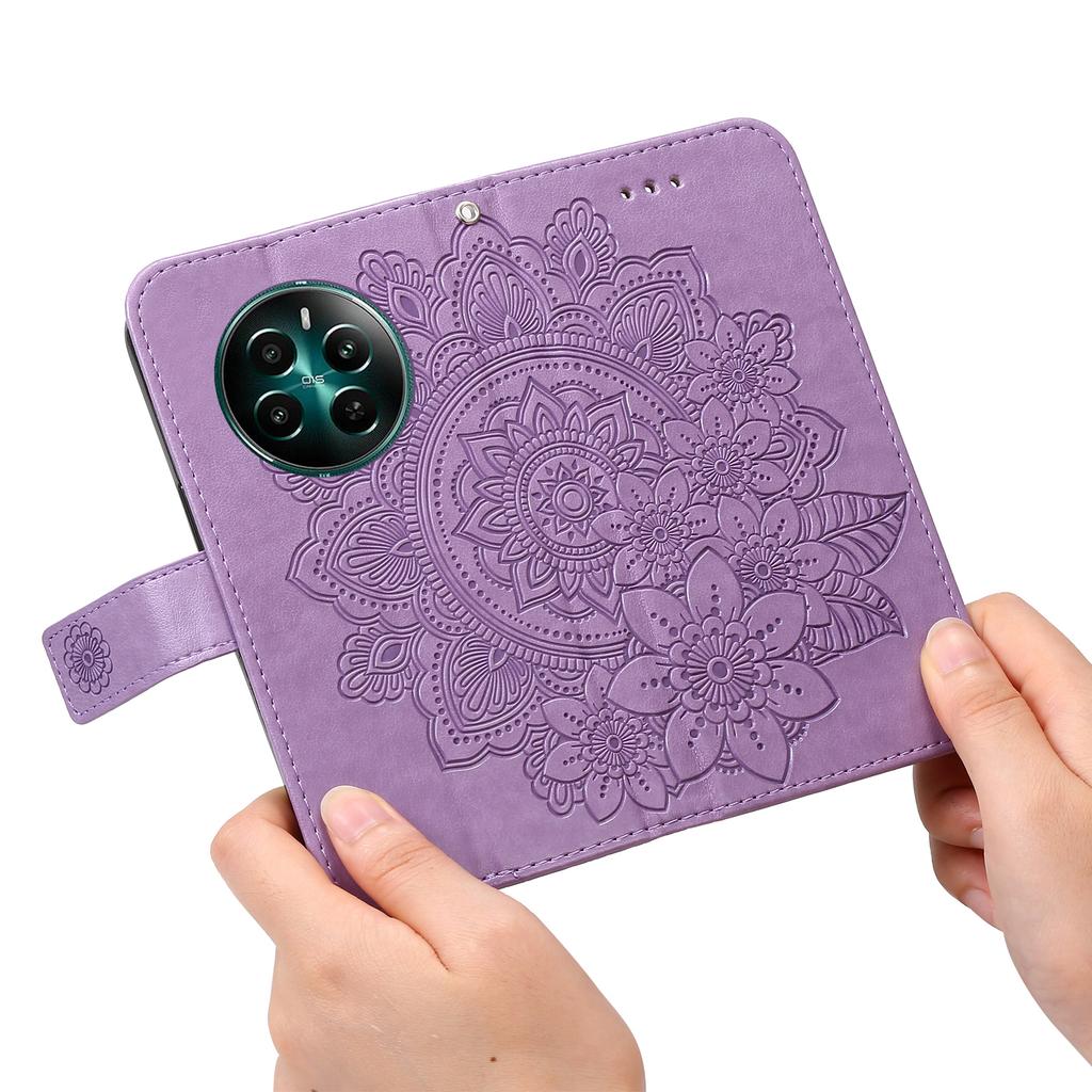 For Realme 12 4G/12+ 5G Case Floral Pattern PU Leather Wallet Stand Phone Cover