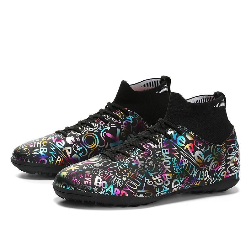 Fashion Men's Soccer Shoes FG/TF Non-Slip Turf Soccer Cleats Printed Design Training Shoe Ultralight Sneakers High Top Football Boots 48