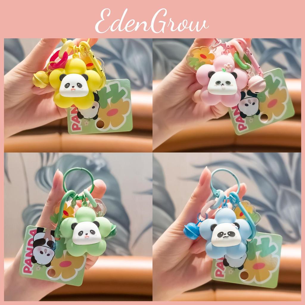 Colorful Flower Pvc Panda Keychain Adorable Key Chain Accessory For Car Bag And