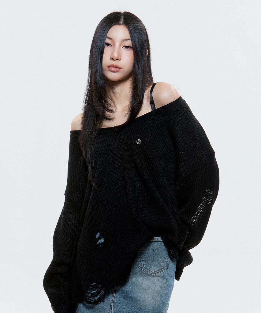 DAUSPICE (Duc) Damaged Loose-Fit Knit Black