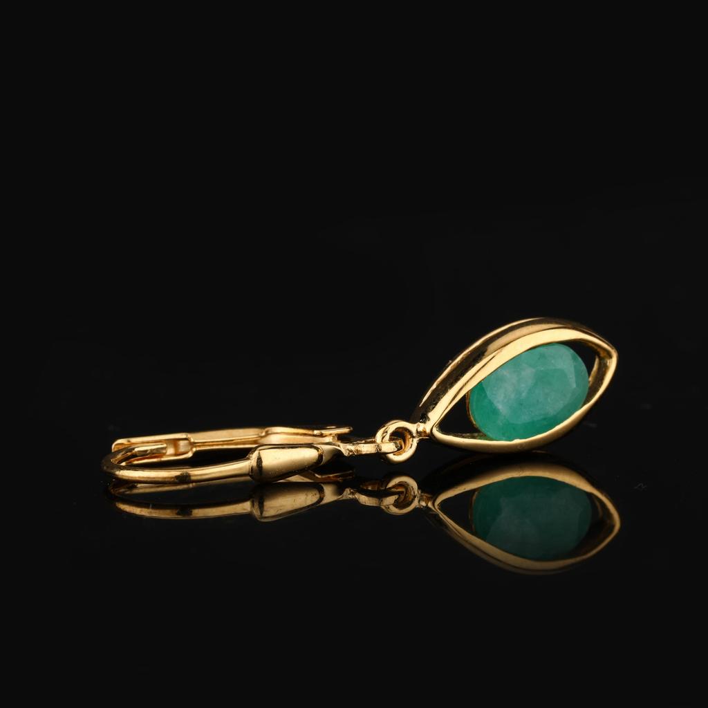 925 Sterling Silver Yellow Gold Plated Earrings Sakota Emerald Oval 7x5mm Elegant Women Jewelry