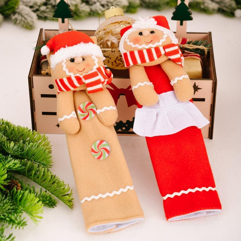 

2pcs/set Christmas Fabric Refrigerator Handle Covers Gingerbread Man Cartoon Microwave Protectors Festive Kitchen Decor 16.5x28cm