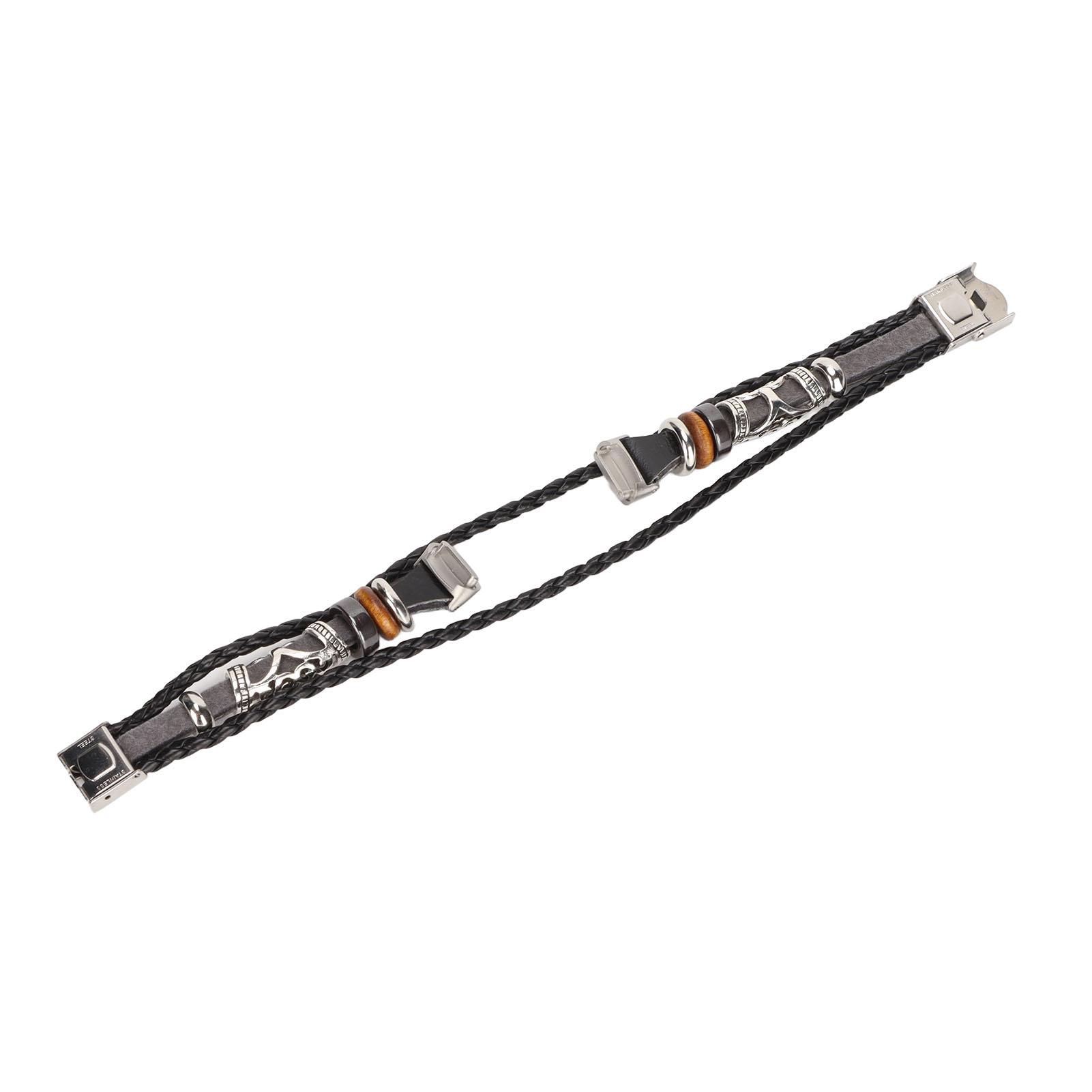 

Smartwatch Band Leather Watch Replacement Wrist Strap Ethnic Vintage Style for Fitbit LuxeBlack чёрный