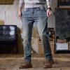 Fashion commuter jeans trendy brand slim small feet denim boys slim straight pants elastic retro denim trousers