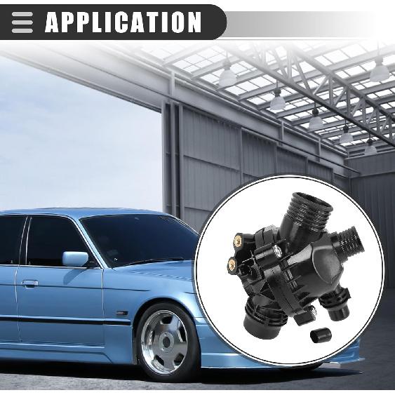 Motoforti Car Auto Thermostat, Thermostat Housing, for BMW 525i 2006-2007, Metal, with Sensor, 11537549476 11537536655, Black