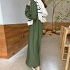 Ladies Fall Spring Dress Loose Lapel Long Sleeve Solid Color V Neck Soft