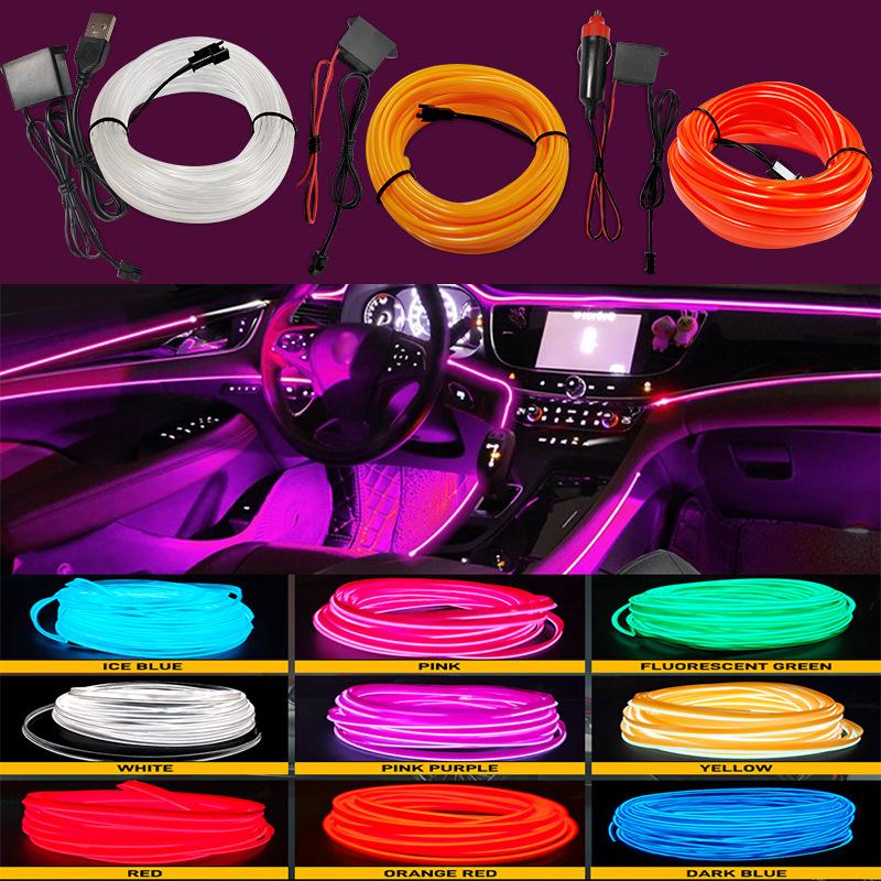 5M Flexible Neon Glow Car RGB Light Interior Led Decorative Lamp EL Wiring Neon Strip For Auto DIY USB Party Atmosphere Diode