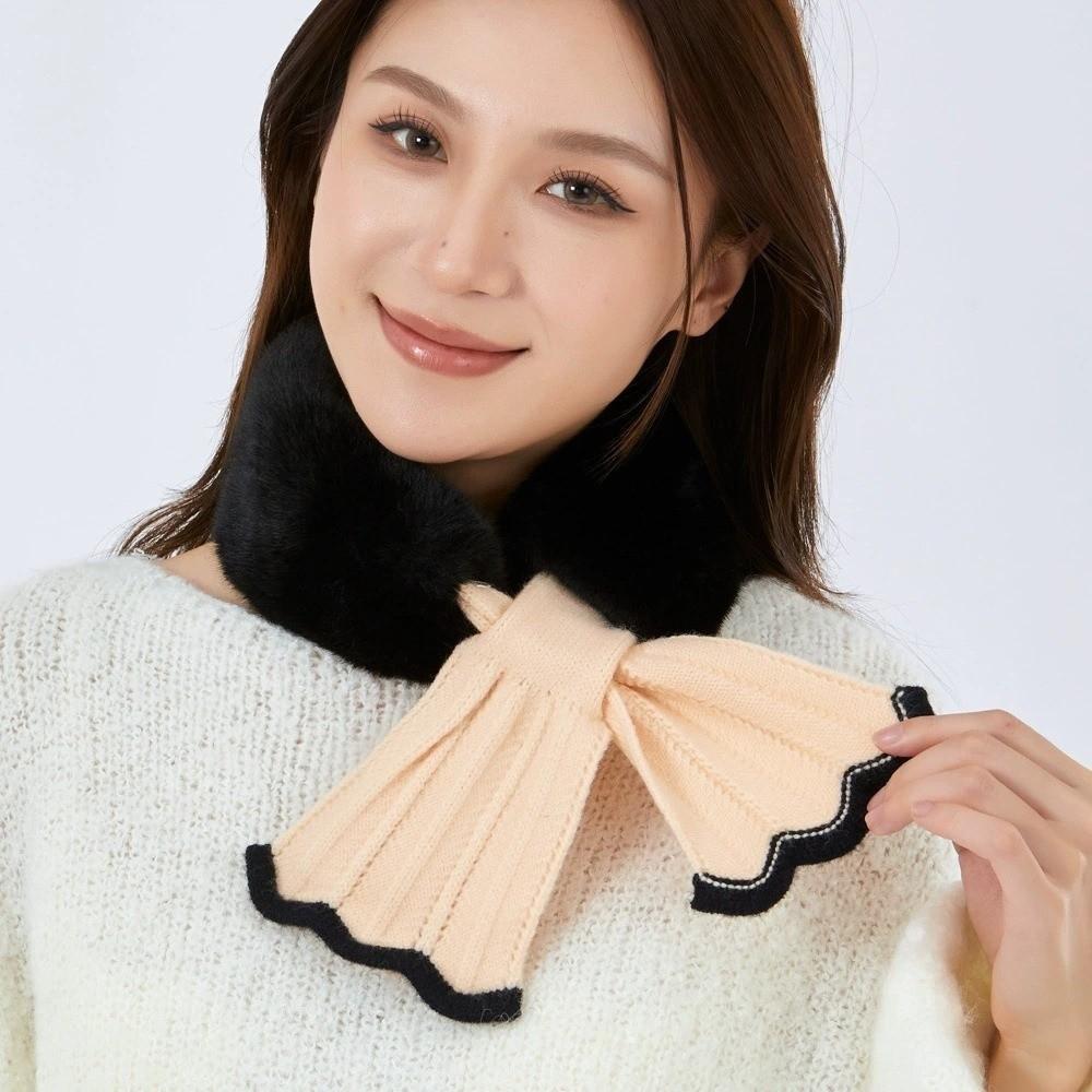 Faux Rabbit Hair Knit Scarf Soft Neck Collar Scarves Fashion Cross Neckscarf  Woman